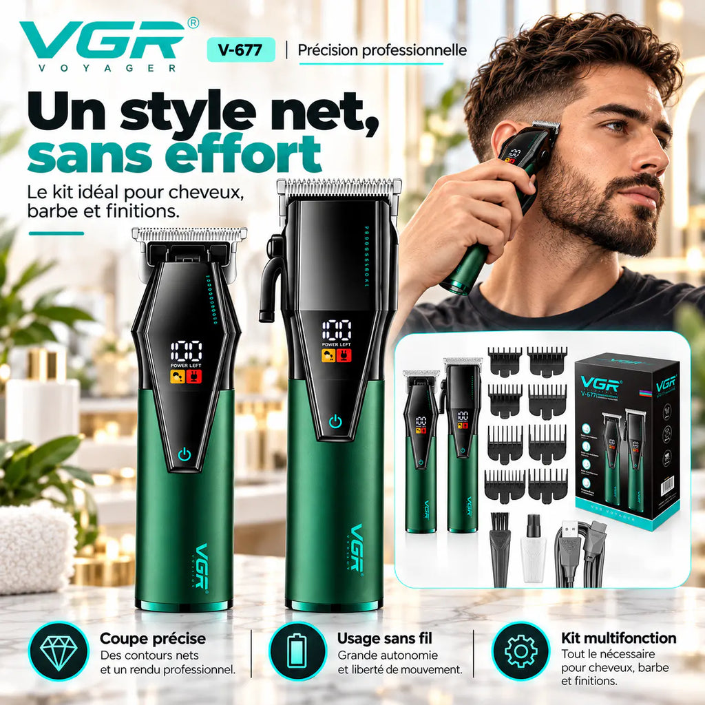 VGR V-677 – Kit Professionnel 2-en-1 Cheveux & Barbe