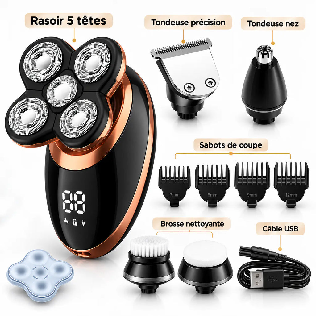 VGR 316 – Rasoir Électrique 5-en-1 pour Crâne, Barbe & Finitions