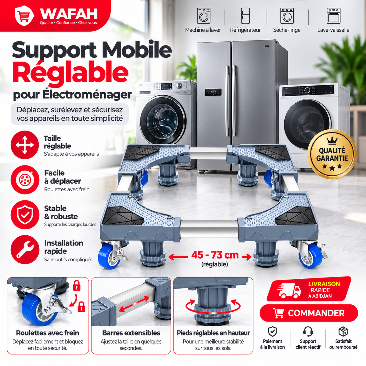 Support Mobile Réglable pour Électroménager
