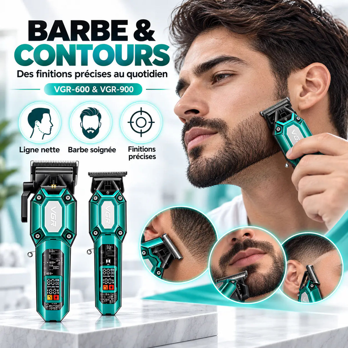 VGR-600 & VGR-900 – Kit 2-en-1 Professionnel Cheveux & Barbe