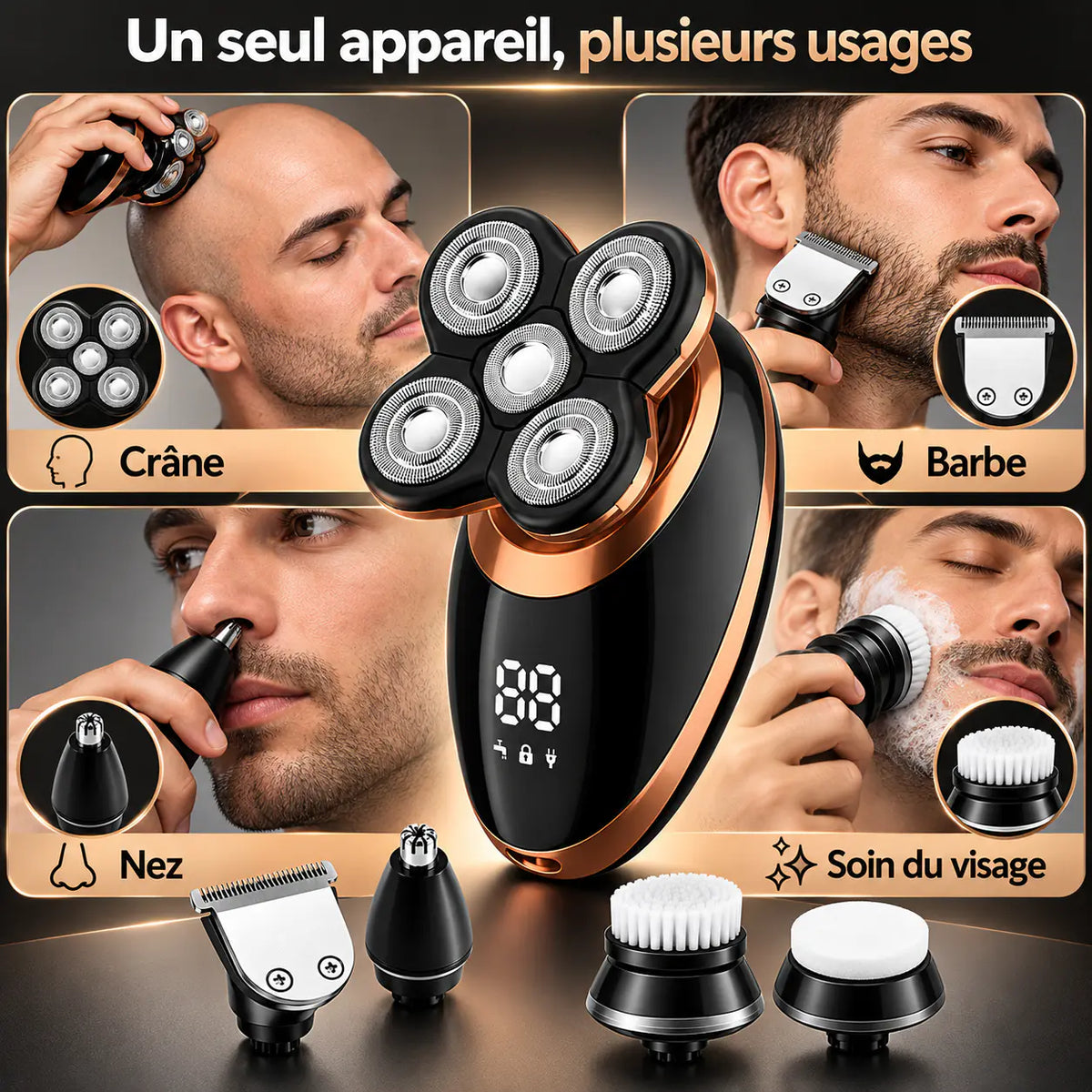 VGR 316 – Rasoir Électrique 5-en-1 pour Crâne, Barbe & Finitions