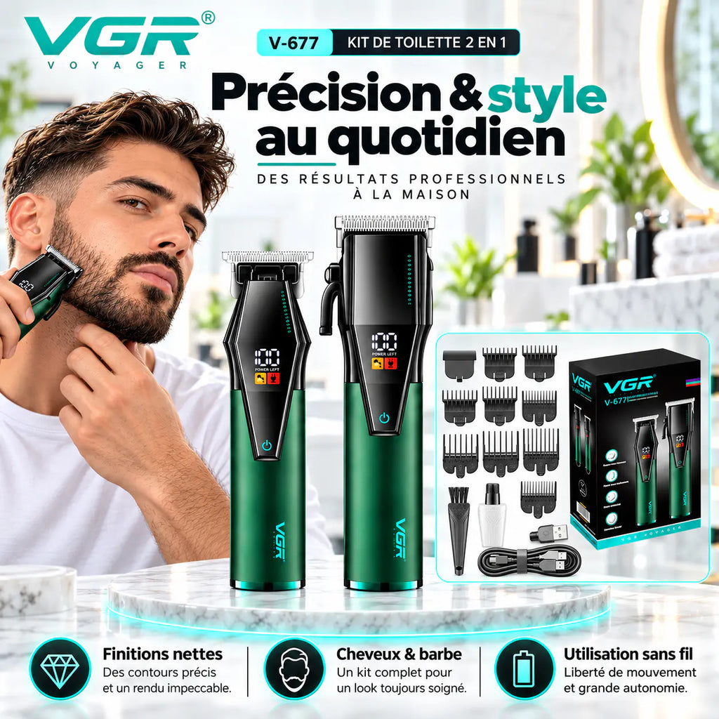 VGR V-677 – Kit Professionnel 2-en-1 Cheveux & Barbe